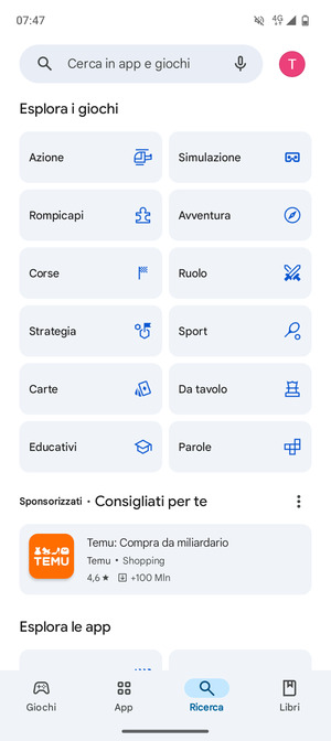 Seleziona la barra di ricerca