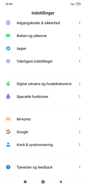 Vend tilbage til menuen Indstillinger og vælg Konti & synkronisering