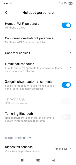 Il telefono è ora pronto per essere usato come modem