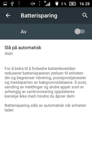 Slå på Batterisparing
