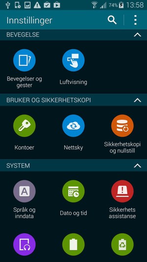 Bla til og velg Sikkerhetskopi og nullstill
