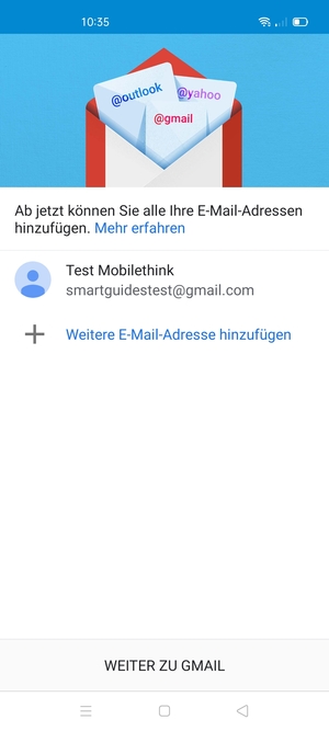 Wählen Sie WEITER ZU GMAIL