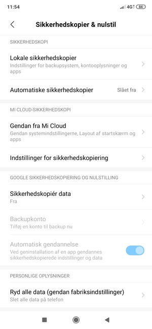Vælg Sikkerhedskopiér data
