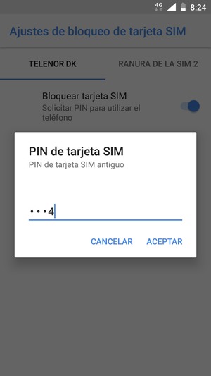 Introduzca su PIN de tarjeta SIM antiguo y seleccione ACEPTAR