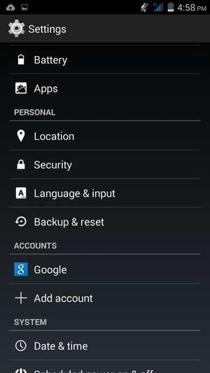 Scroll to and select Security