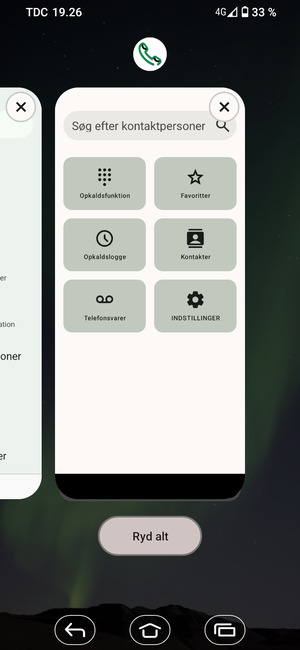 Vælg Ryd alt for at lukke alle åbne apps