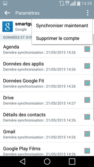 Sélectionner le bouton du Menu puis  Synchroniser maintenant 
