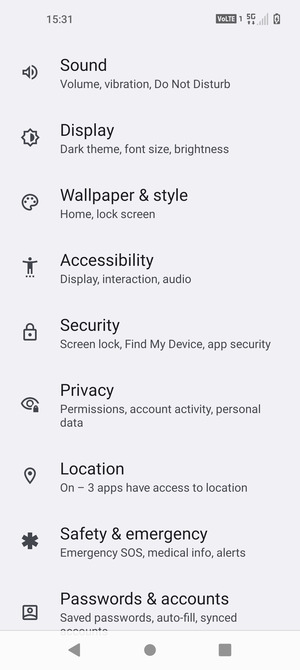 Scroll to and select Security