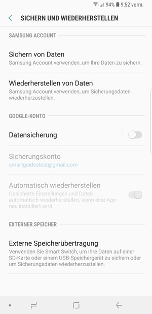 Schalten Sie Datensicherung ein