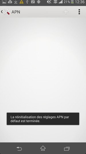 Votre téléphone va être réinitialisé avec les paramètres Internet et MMS par défaut