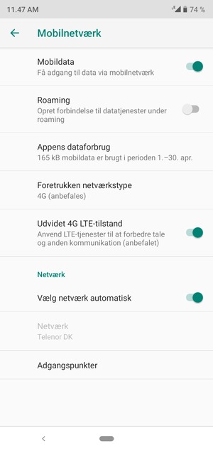 Slå Vælg netværk automatisk fra