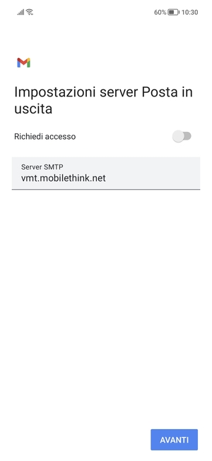 Disattiva Richiedi accesso e seleziona AVANTI