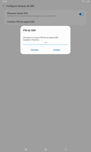 Introduzca su Nuevo PIN de la tarjeta SIM y seleccione Aceptar