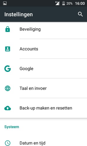Scroll naar en selecteer Back-up maken en resetten
