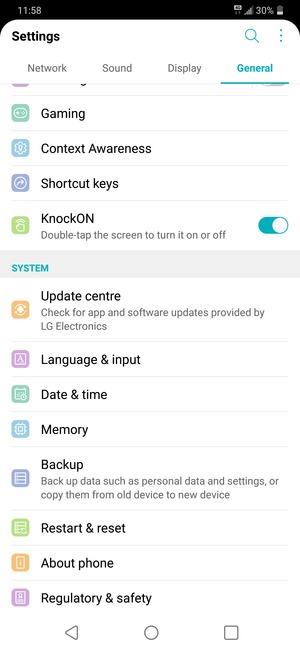 Scroll to and select Backup