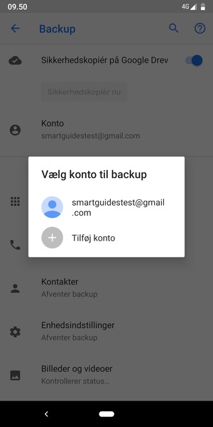 Vælg din sikkerhedskopi-konto
