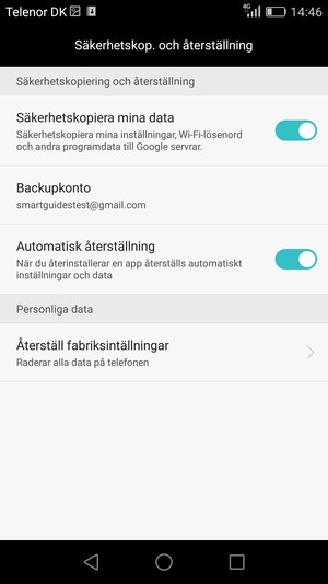 Välj Backupkonto