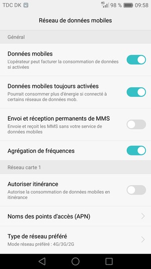 Sélectionnez Noms des points d'accès (APN)