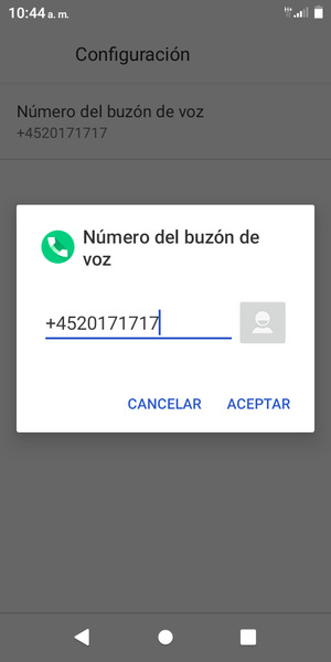 Introduzca el Número del buzón de voz y seleccione ACEPTAR