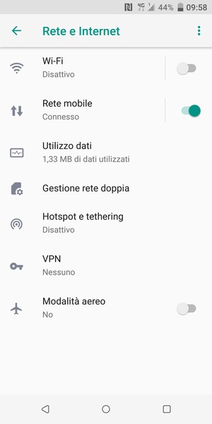 Seleziona Hotspot e tethering