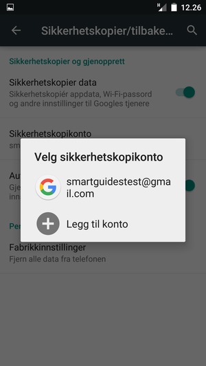 Velg sikkerhetskopi-kontoen din