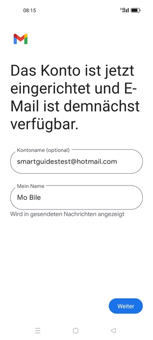 Geben Sie Ihrem Konto einen Namen und geben Sie Ihren Namen ein. Wählen Sie Weiter