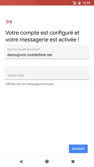 Donnez un nom à votre compte et saisissez votre nom. Sélectionnez SUIVANT