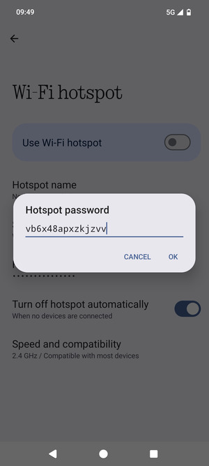 Enter a Wi-Fi hotspot password of at least 8 characters and select OK