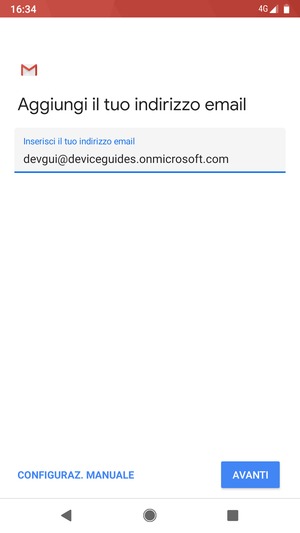 Inserisci il tuo indirizzo email e seleziona CONFIGURAZ. MANUALE