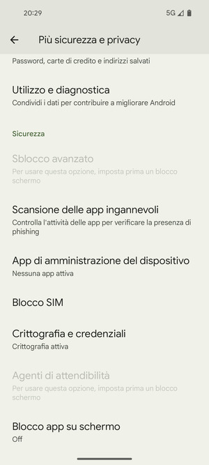 Scorri e seleziona Blocco SIM
