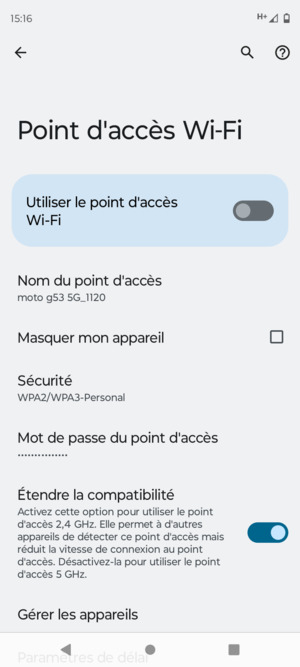 Sélectionnez Mot de passe du point d'accès