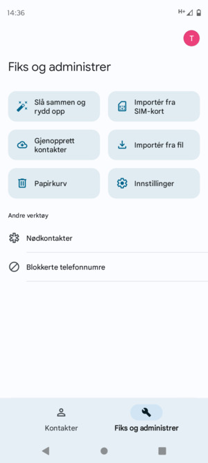 Velg Importér fra SIM-kort