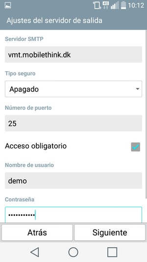 Introduzca la dirección de servidor saliente