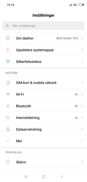 Välj SIM-kort & mobila nätverk