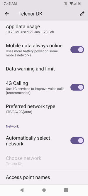 Scroll to and select Access point names