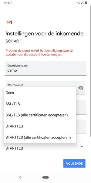Selecteer Geen en VOLGENDE