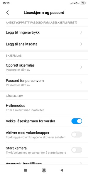 Velg Opprett skjermlås