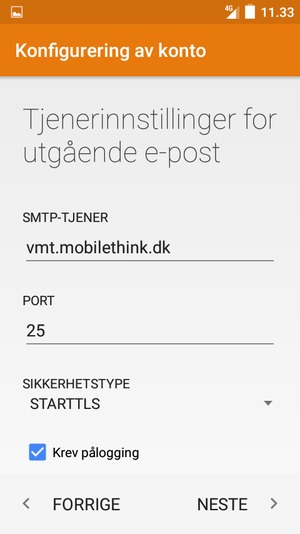 Skriv inn utgående serveradresse