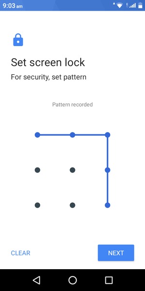 Draw an unlock pattern and select NEXT
