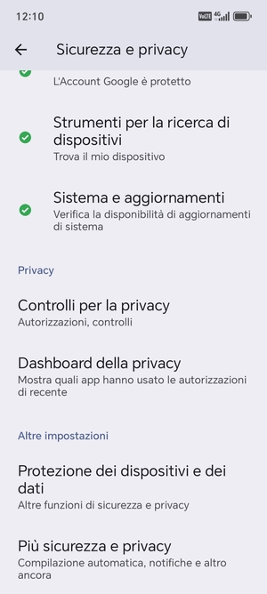 Scorri e seleziona Più sicurezza e privacy