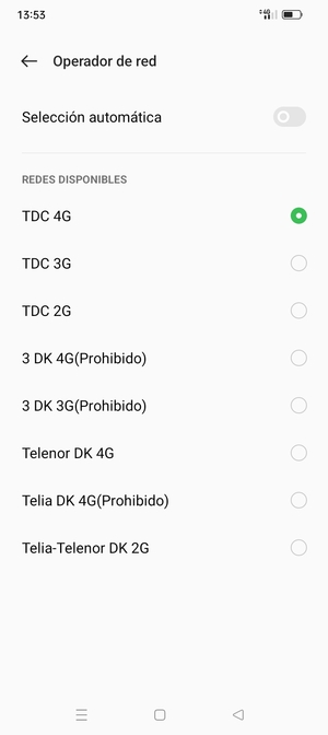 Seleccione un operador de red de la lista
