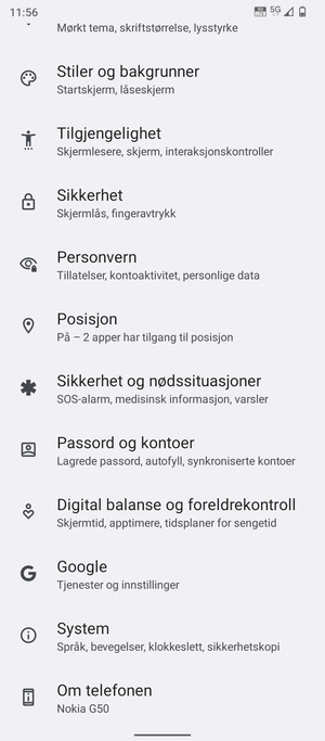 Bla til og velg Passord og kontoer