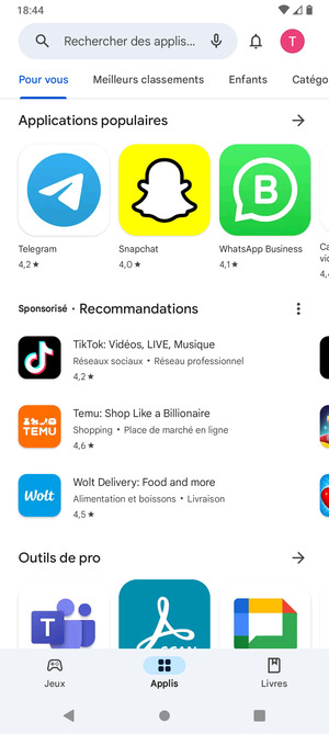 Sélectionnez la barre de Recherche