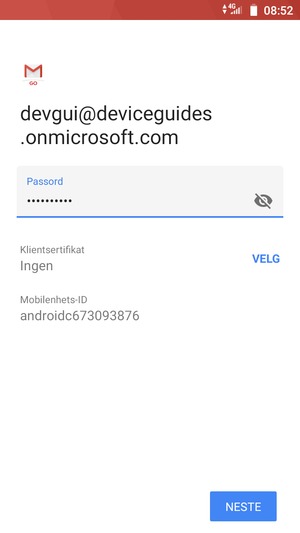 Skriv inn passord og velg NESTE
