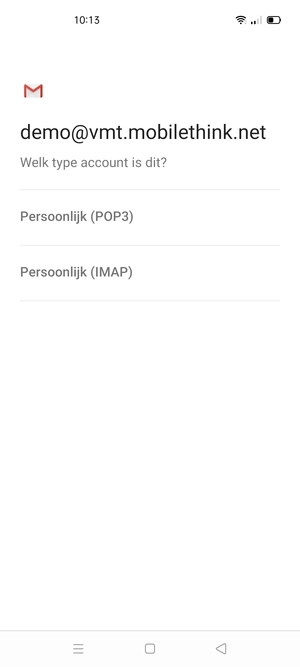 Selecteer Persoonlijk (POP3) of Persoonlijk (IMAP)