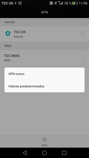 Seleccione el botón Menú y seleccione Valores predeterminados