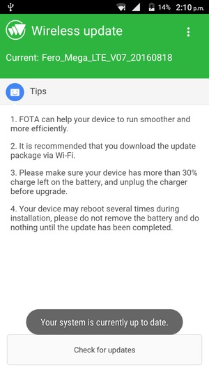 If your phone is up to date, you will see the following screen