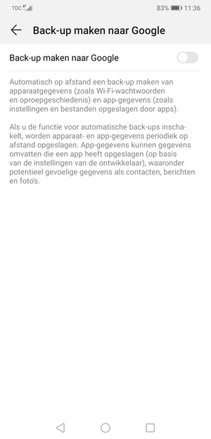 Schakel Back-up maken naar Google in