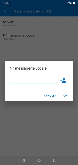 Saisissez le N° messagerie vocale et sélectionnez OK