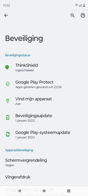 Om uw schermvergrendeling te activeren, ga naar het Beveiliging-menu en selecteer Schermvergrendeling